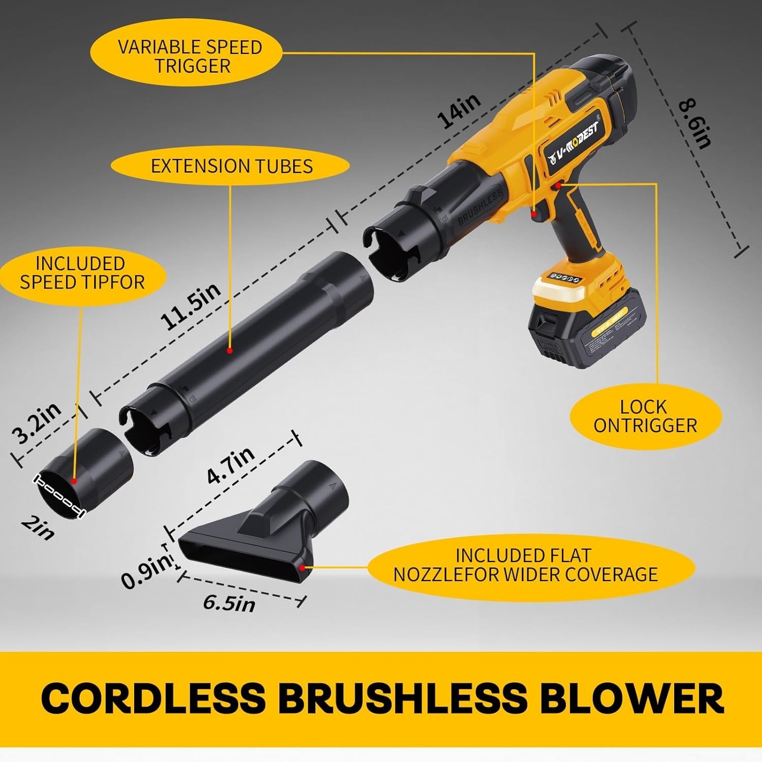 Brushless Cordless Turbine Leaf Blower Compact Handheld Blower w/2*4.0Ah Battery