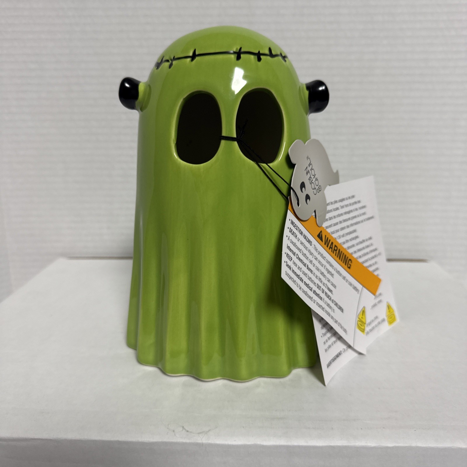 GOBLIN & GHOUL Ceramic Frankenstein Monster Ghost 7.5in Halloween Decor Green