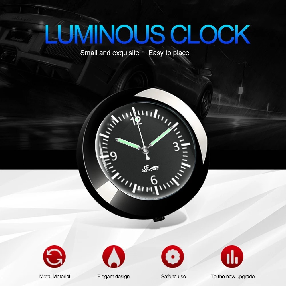 In-Car Mini Luminous Quartz Analog Clock Dashboard Stick-On Watch Decoration
