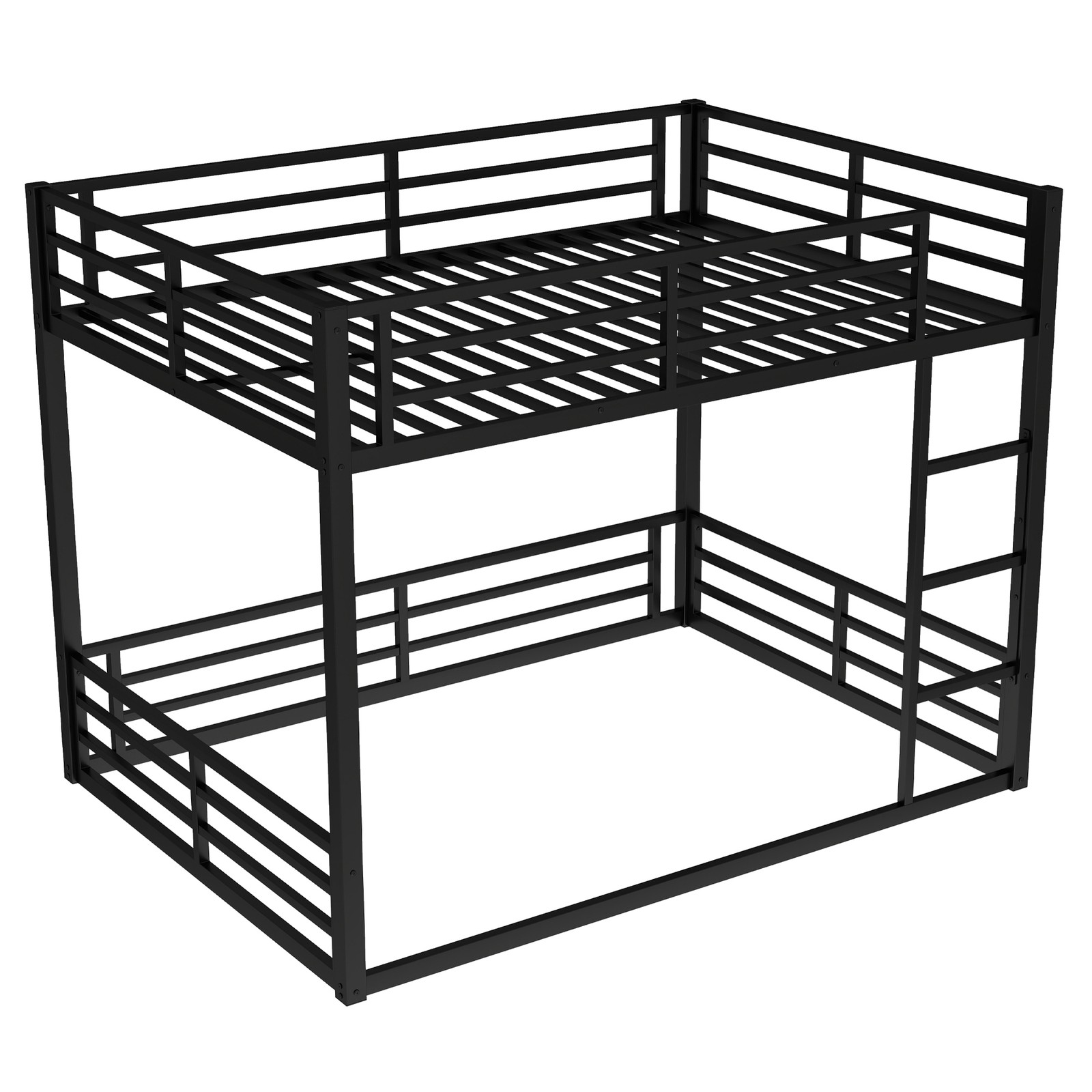 Metal Bed Frame Queen over Queen Bunk Bed for Teens and Adults Bedroom Black Bed