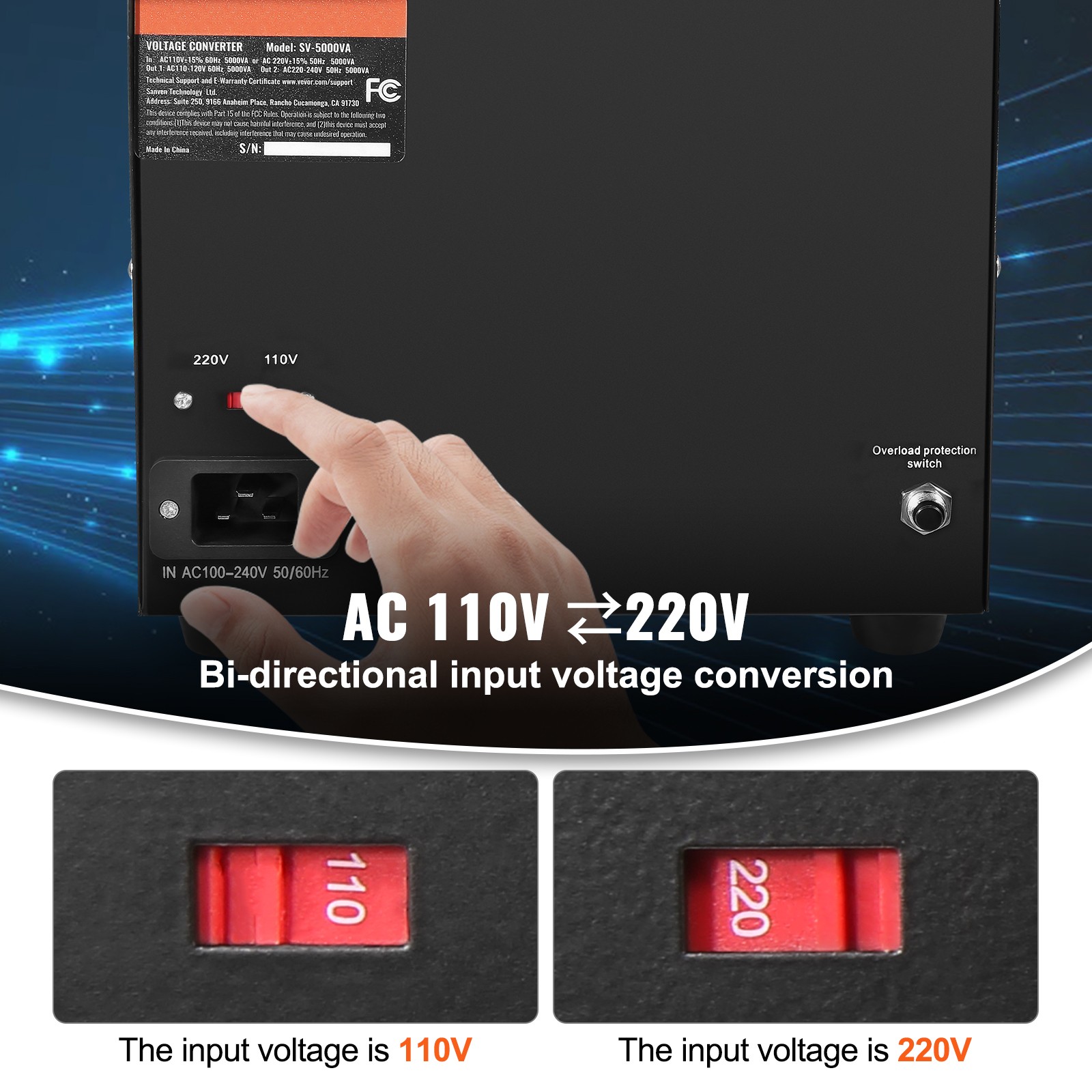 VEVOR 5000W Voltage Converter Transformer Step Up/Down 220V-110V /110V-220V CE