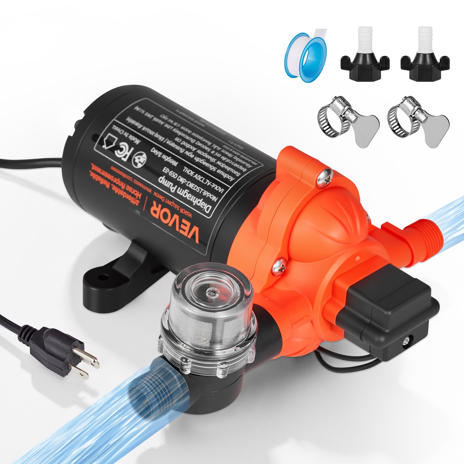 VEVOR Water Pressure Pump 110V AC 4 GPM 3-Chamber Electric Diaphragm Pump 45 PSI