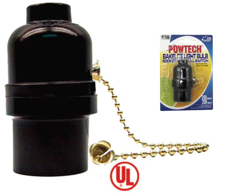 Bakelite Light Bulb Socket with On/Off Pull Switch (250 Watts 250 Volts)