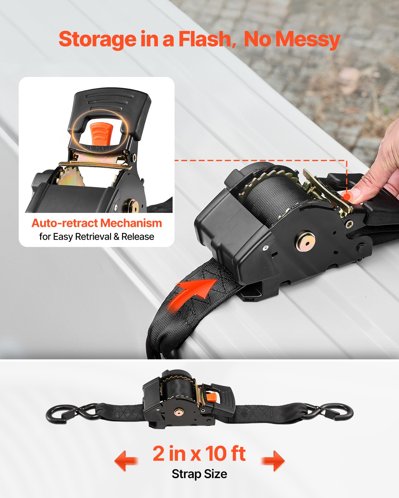 VEVOR 2 Pack Retractable Ratchet Straps 2″ x 10′ Tie Down Straps 3033 lbs