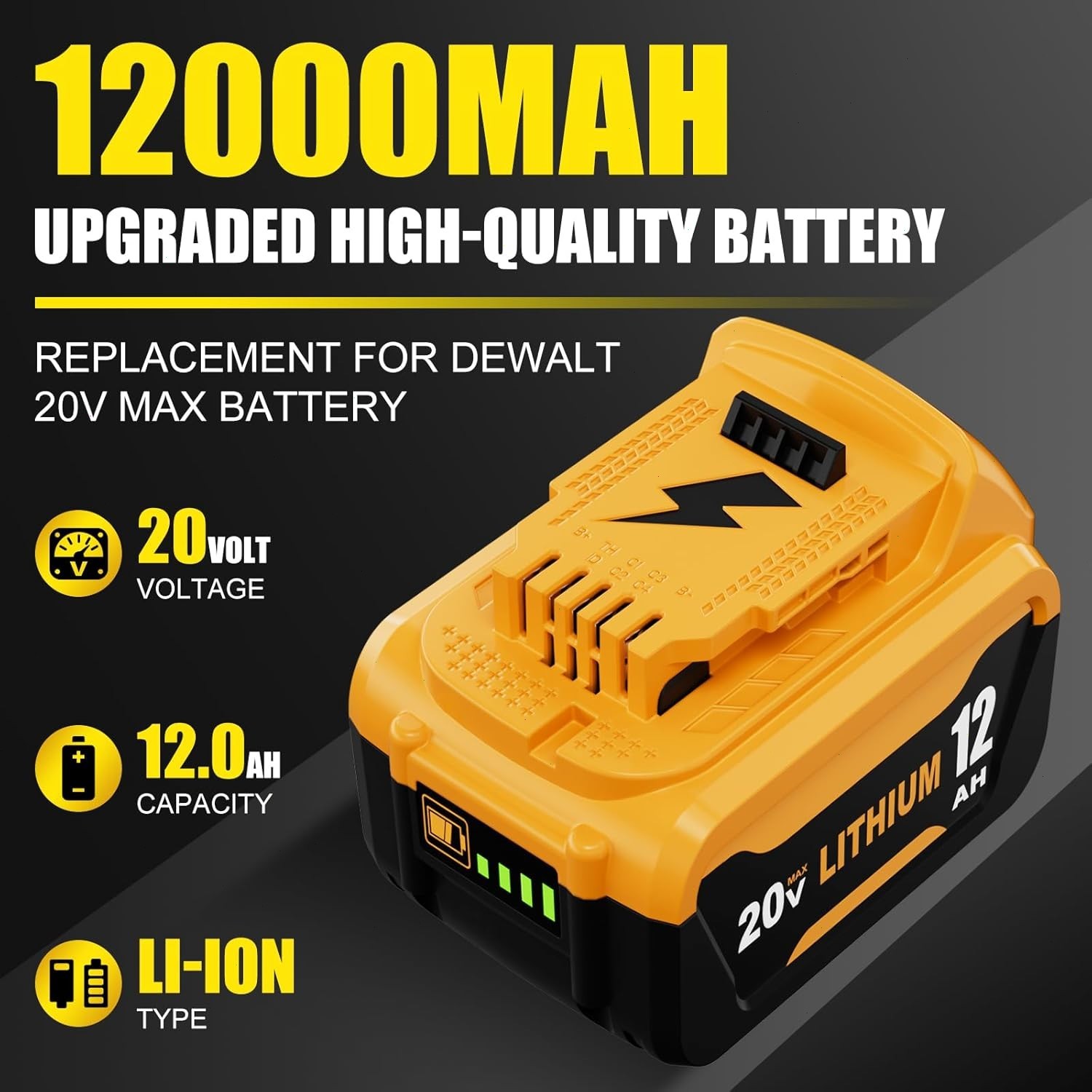 2Pack 12.0AH For DeWalt 20V 20 Volt Max XR Lithium Ion Battery DCB206-2 DCB205-2
