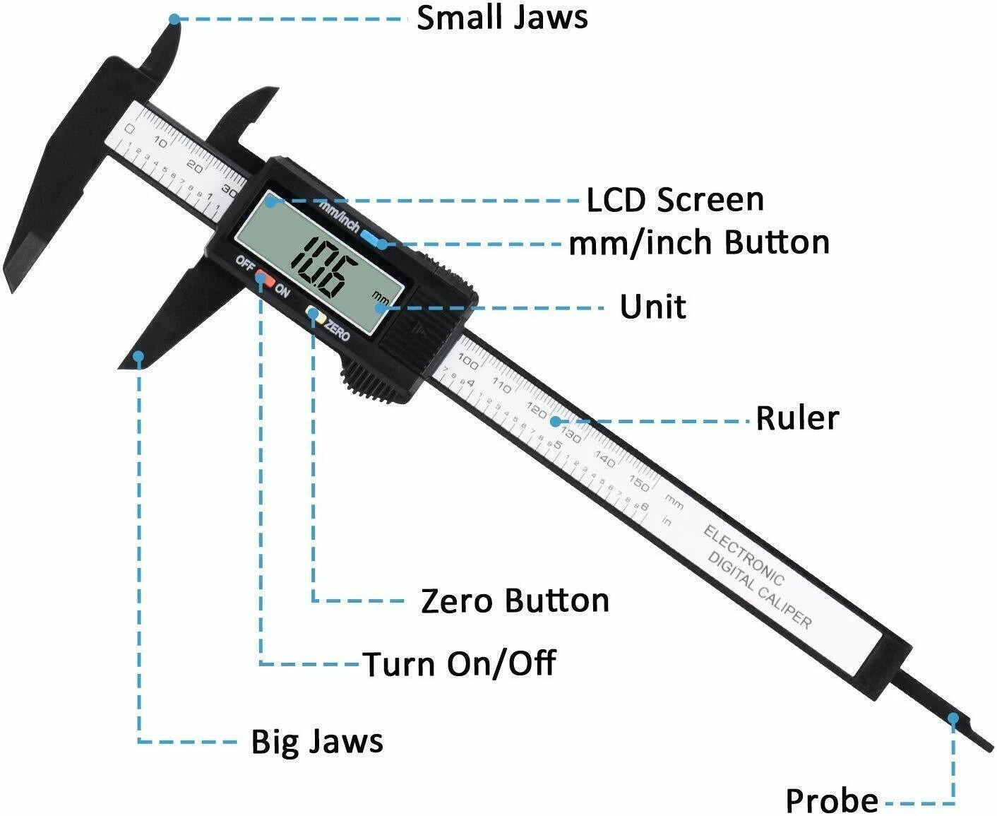 Digital Caliper 6″ 150mm Micrometer LCD Gauge Vernier Measuring Ruler No Battery