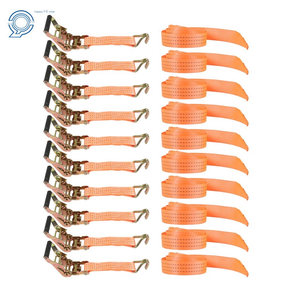 1.5″ x 15′ 4000-lbs Ratchet Straps J Hook Heavy Duty Tie Downs 10 Pack Orange