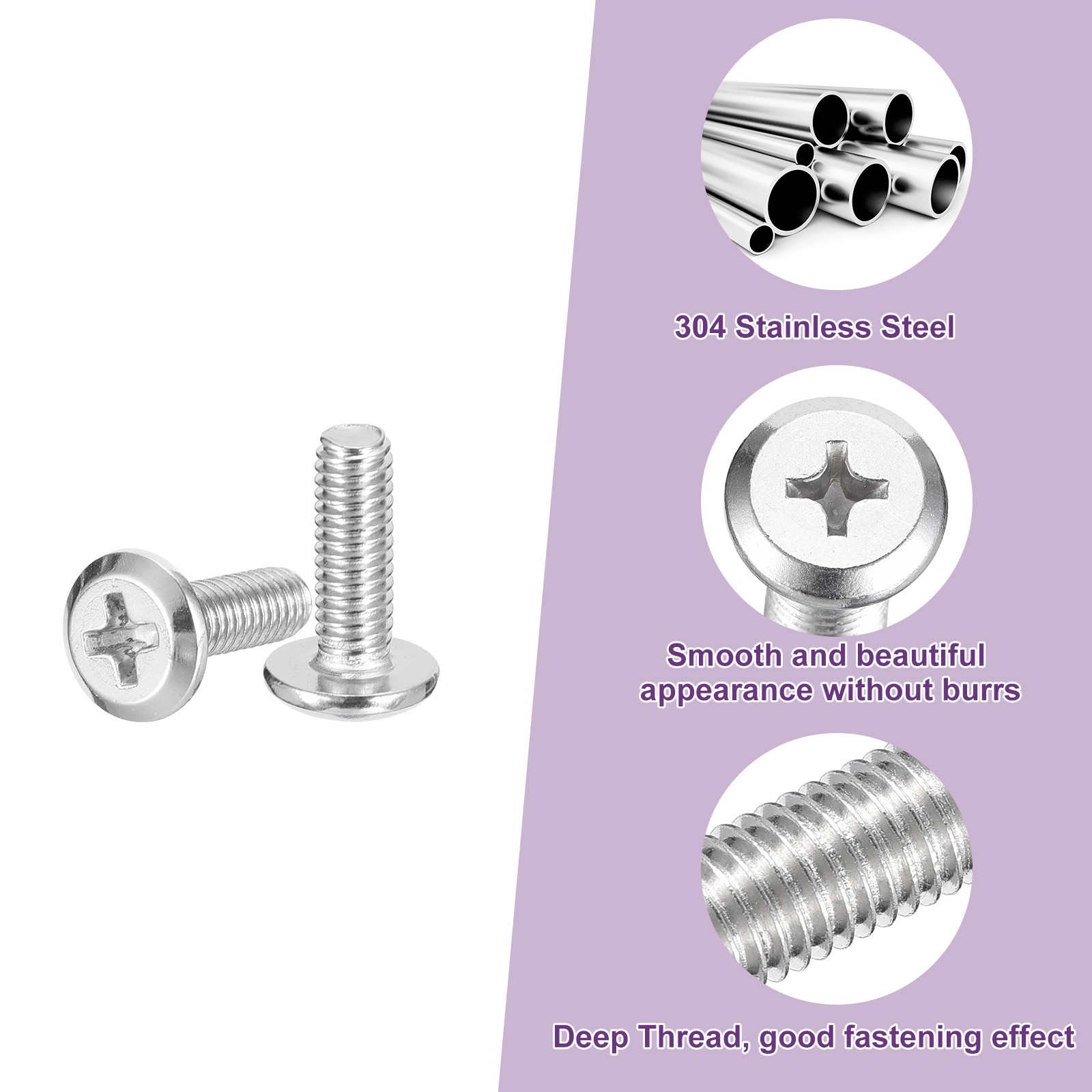 M4x12mm Flat Round Head Phillips Head Screw, 100Pcs Phillips Drive Machine Screw