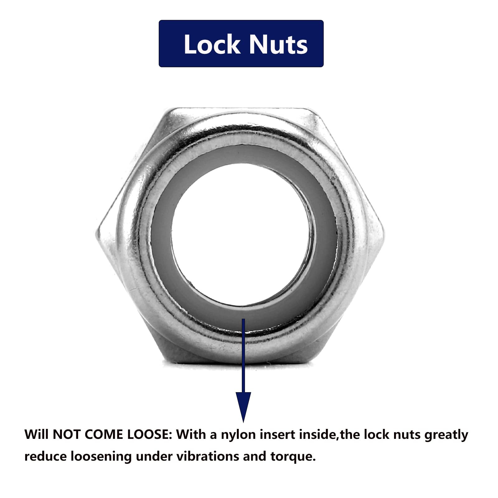 5/16-18 Nylon Insert Hex Lock Nuts 100Pcs 304 Stainless Steel 5/16-18, Silver