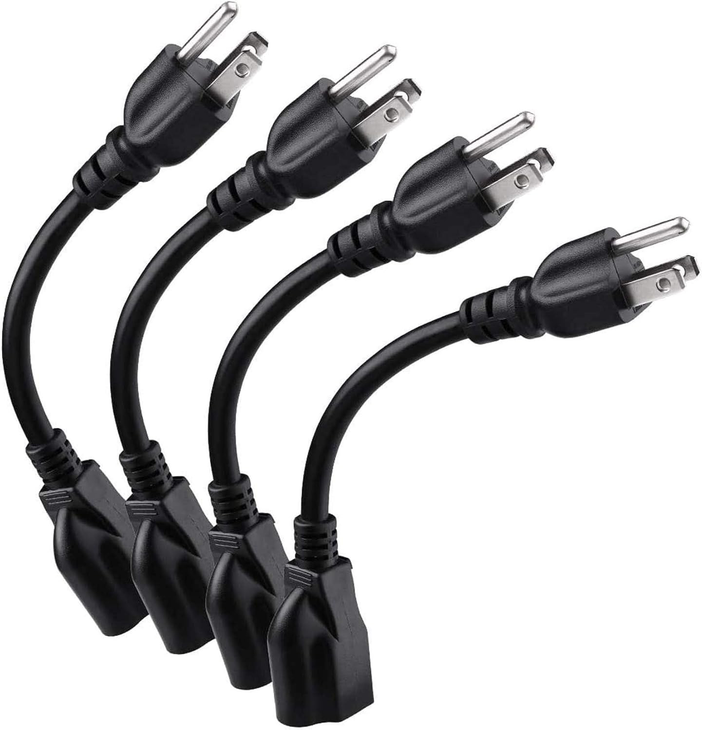[ETL Listed] Short Power Extension Cord Outlet Saver, 16AWG/13A, 3 Prong (4 Pac
