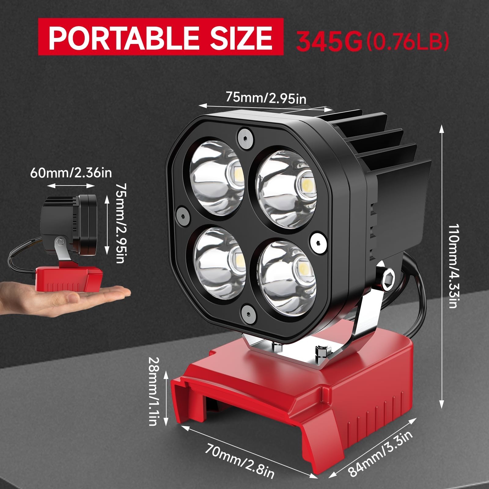 40W 6000LM LED Flashlight for Milwaukee 18V Battery Wireless Work Light PD
