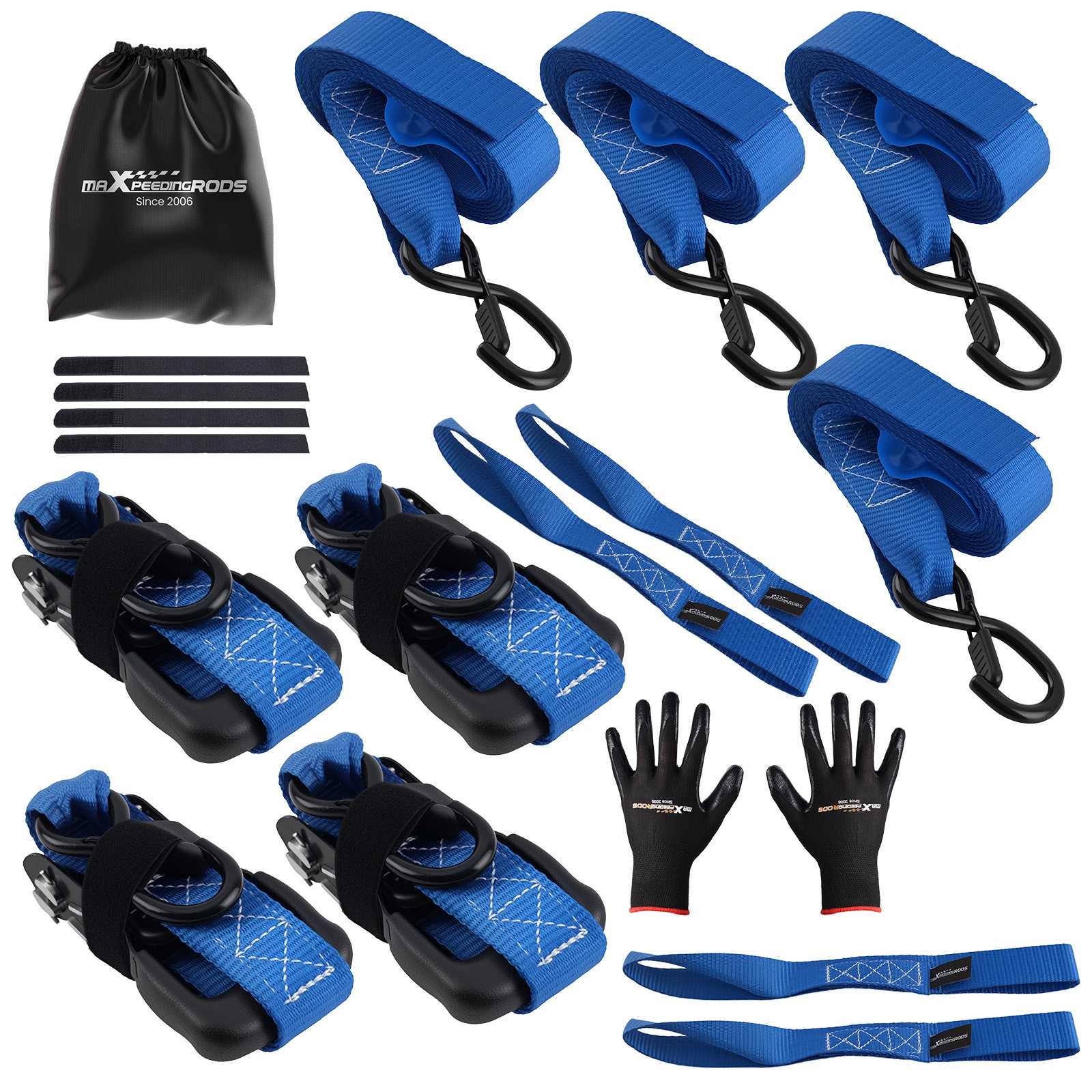 Blue 4 Pack Ratchet Tie Down Straps 1.6” x 8′ 5208 lbs for Truck Trailer
