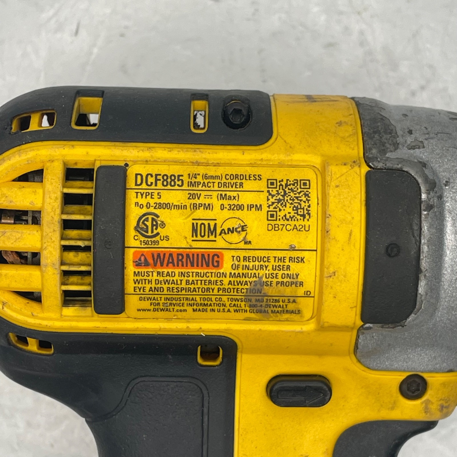 DeWalt DCF885 20V Impact Driver 1/4″ Brushed Tool Only w Belt Clip – Tested