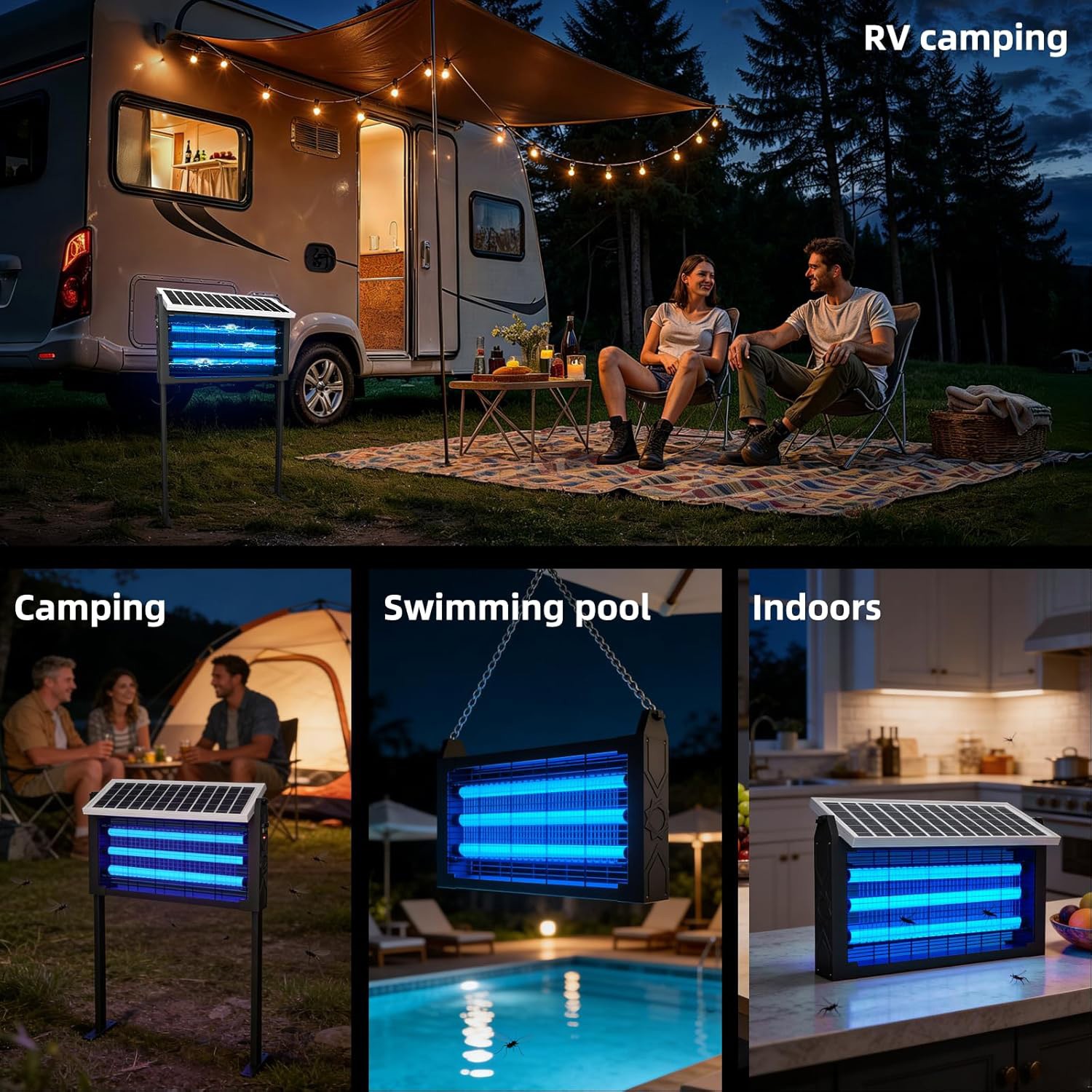 Solar Bug Zapper Outdoor Mosquito Zapper 4500V Waterproof Rechargeable Fly Trap