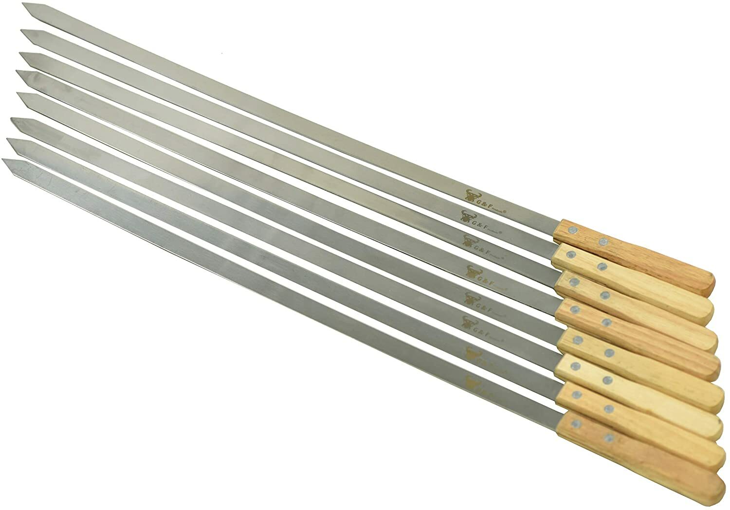 G & F – Large Stainless Steel Brazilian-Style BBQ Skewers with Hard Wood