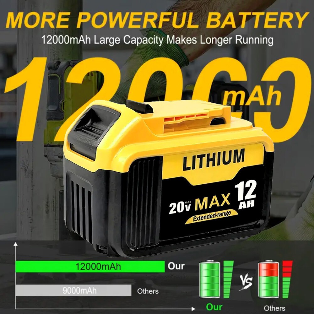 Pack For DeWalt 20V 20 Volt Max 12.0AH Lithium Ion Battery DCB206-2 DCB205-2