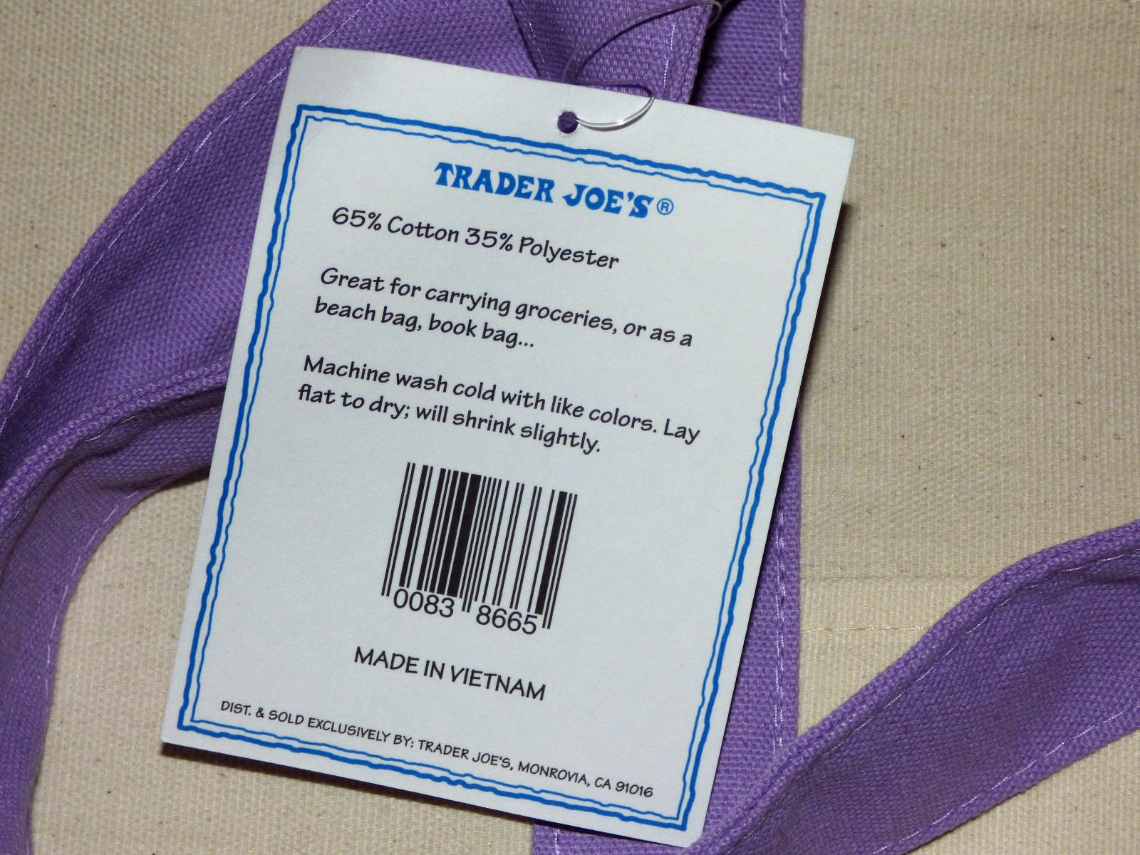 Trader Joe’s – LARGE Canvas Tote Bag – Lavender – Spring 2026 – Limited Edition