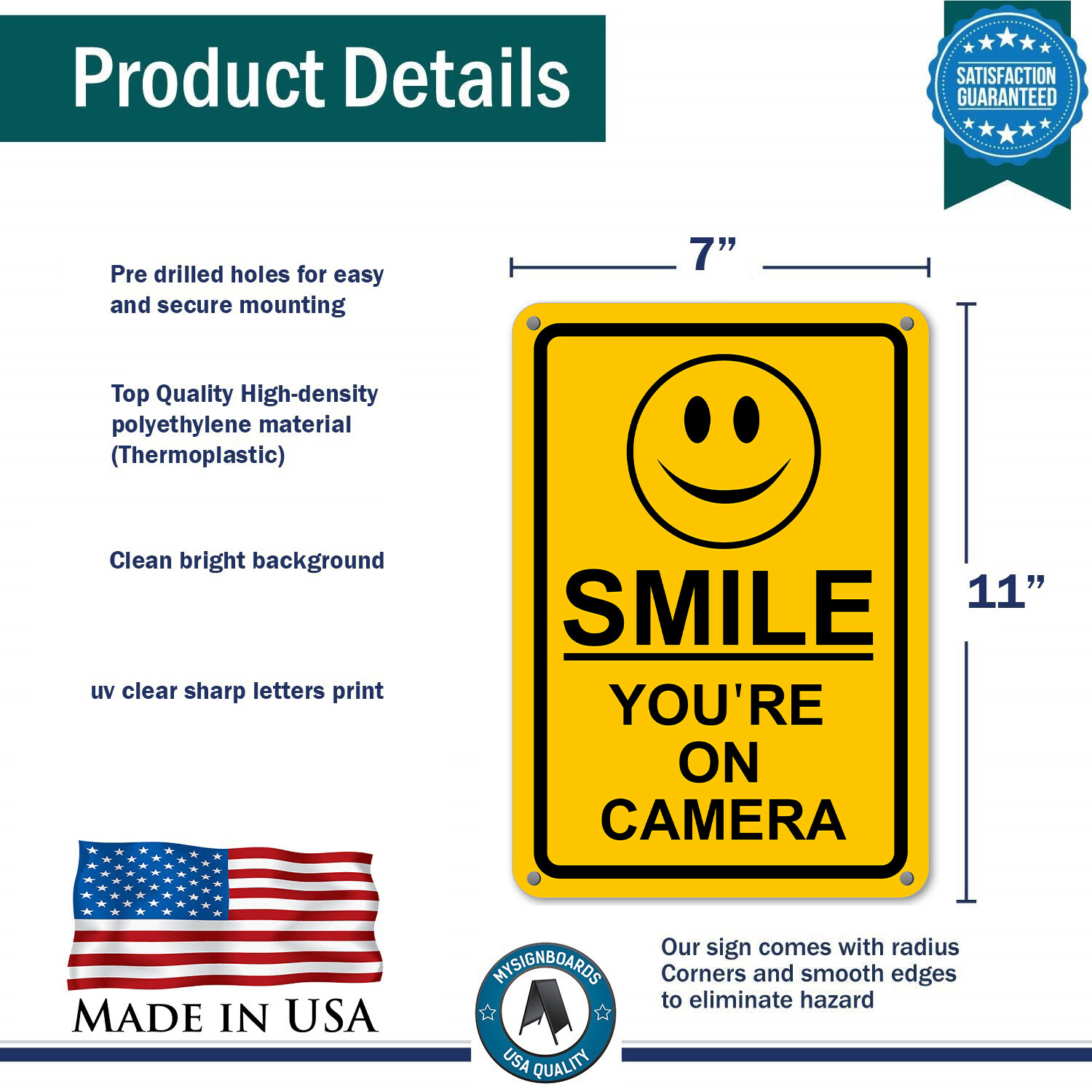New Smile You’re on Camera Yellow Business Security Sign CCTV Video Surveillance