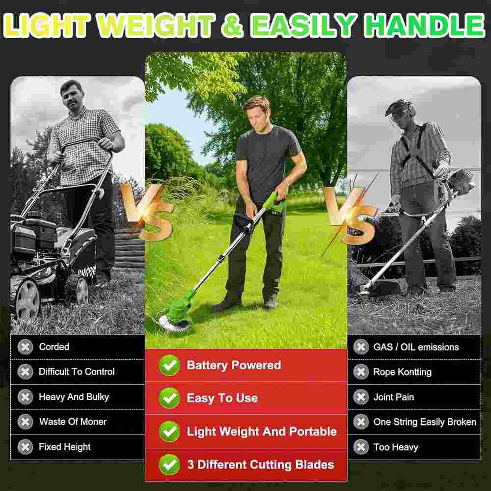 21V Cordless Electric Weed Lawn Eater Edger Grass String Trimmer Cutter Mower US