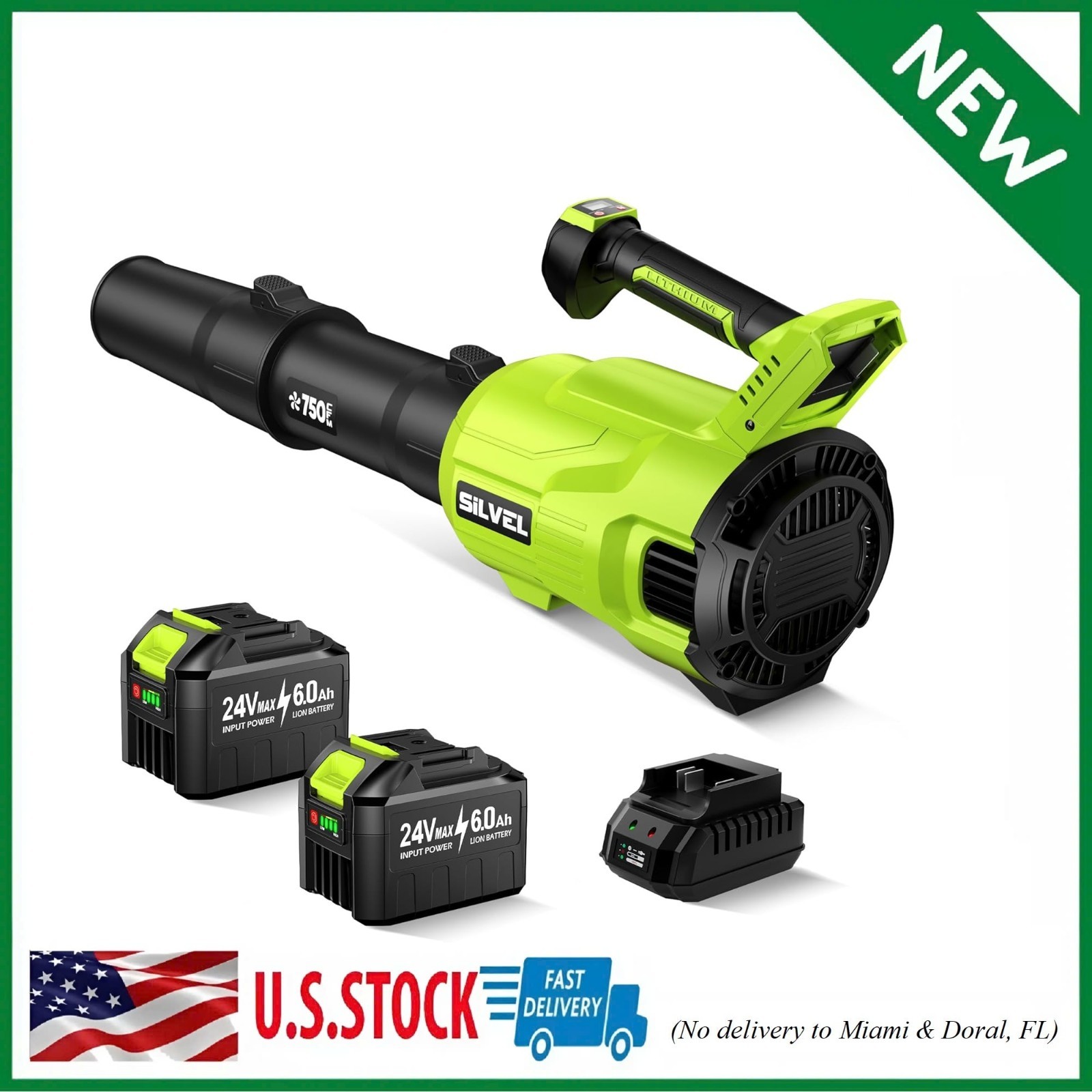Cordless Leaf Blower 750CFM 250MPH 2×6.0Ah Battery LCD Screen SILVEL