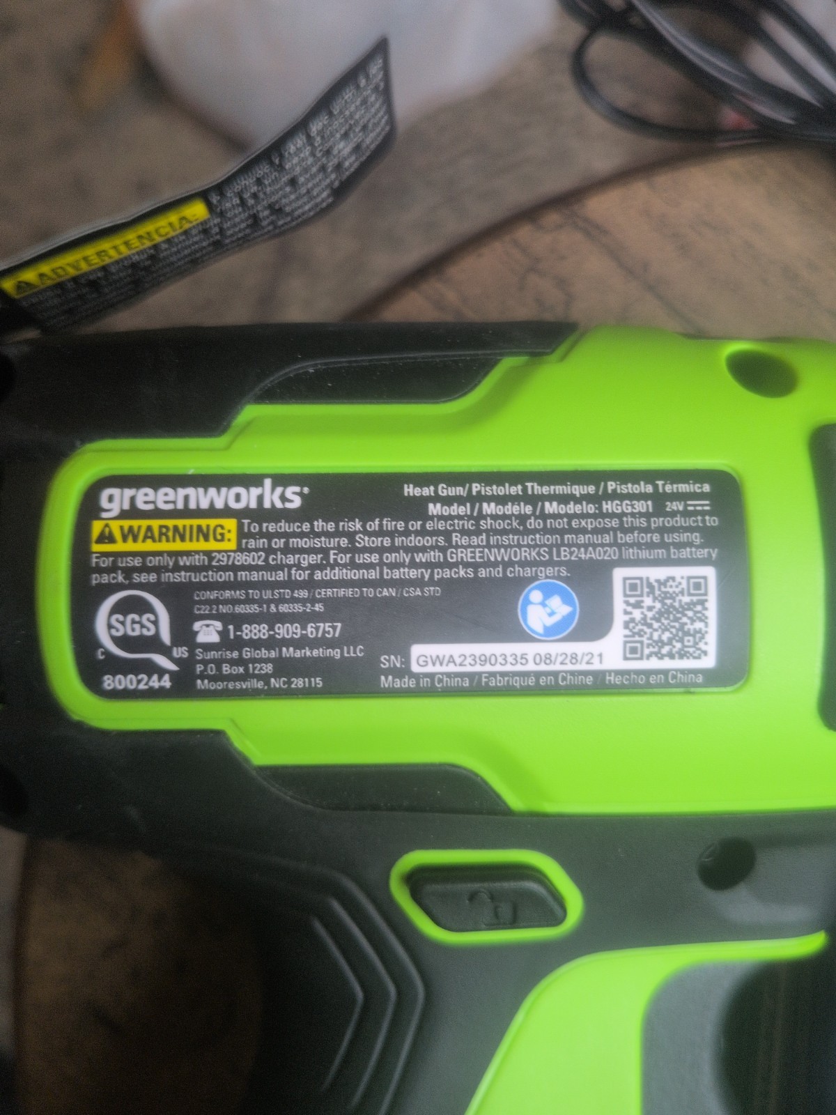 Greenworks 24V max 1000°F Cordless Heat Gun – Tool+Battery+Charger