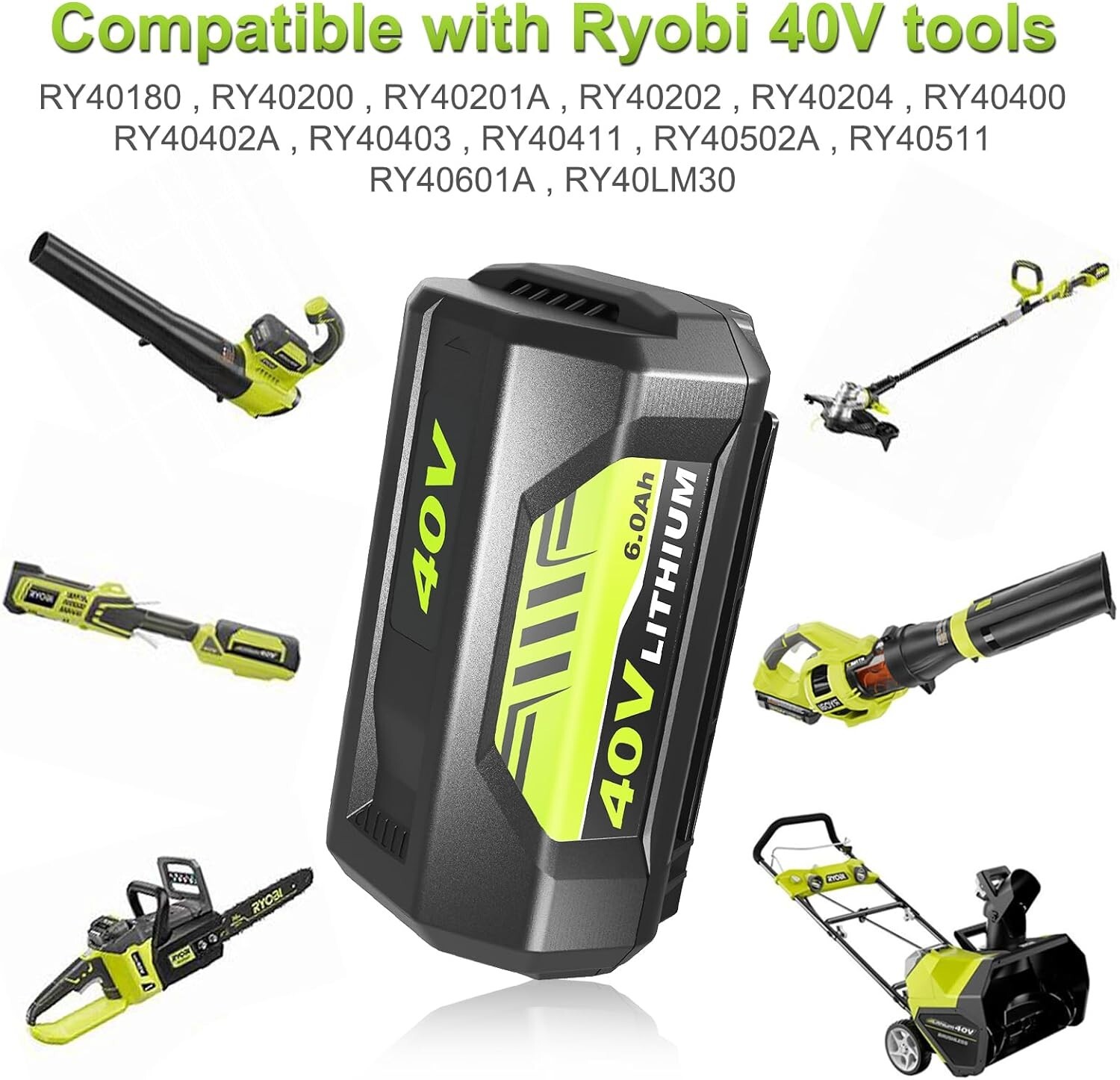 Replacement for Ryobi 40V Battery 6.0Ah OP40401 OP4026 Battery or Op401 Charger