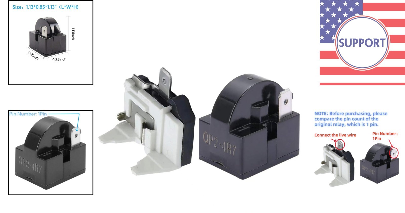 Reliable 1Pin 4.7 Ohm Refrigerator Relay and Overload Protector Kit – 12 Amps