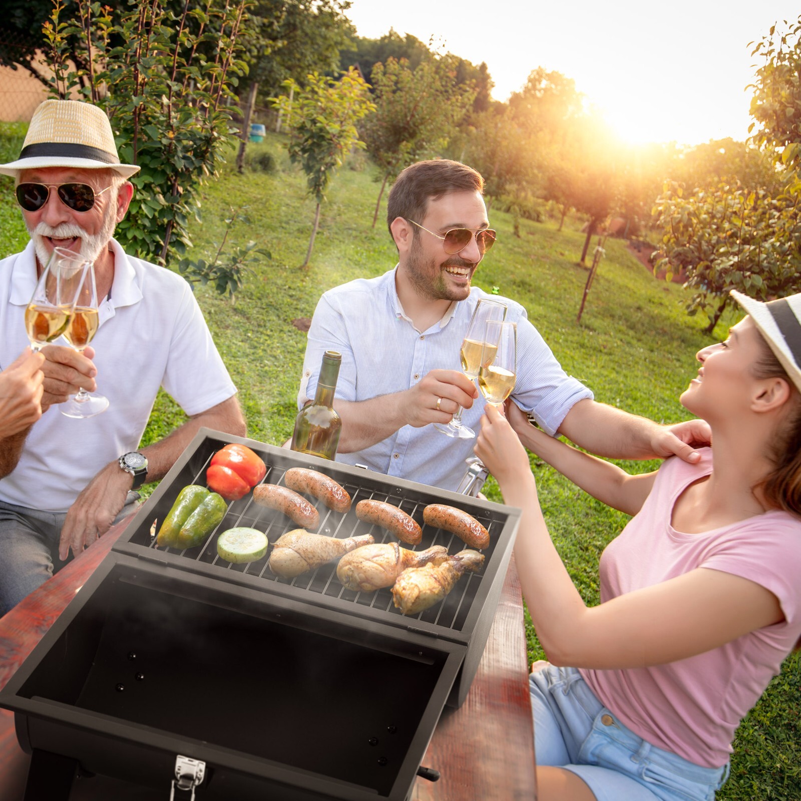 Royal Gourmet Portable Charcoal Grill with Two Side Cooking Area Outdoor, Black