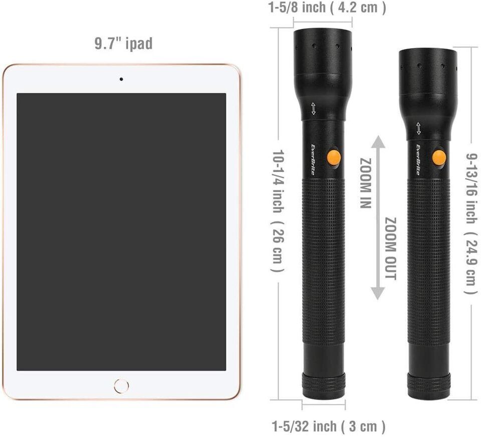 EverBrite 900 LM Ultra Bright Tactical Flashlight Adjustable Focus 3 Light Modes
