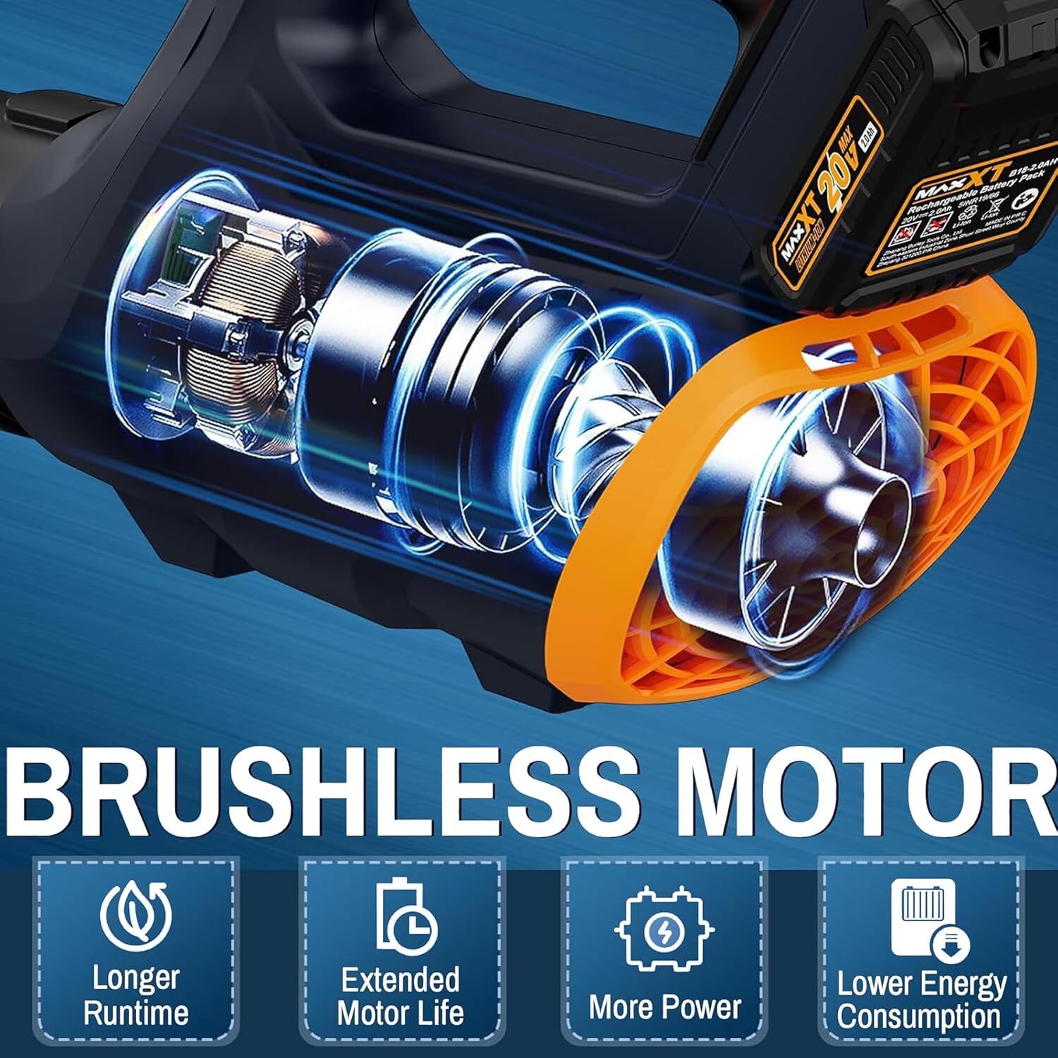 MAXXT 20V Cordless Leaf Blower, 200 MPH, 360 CFM, 2.0Ah Battery, 3 Speed