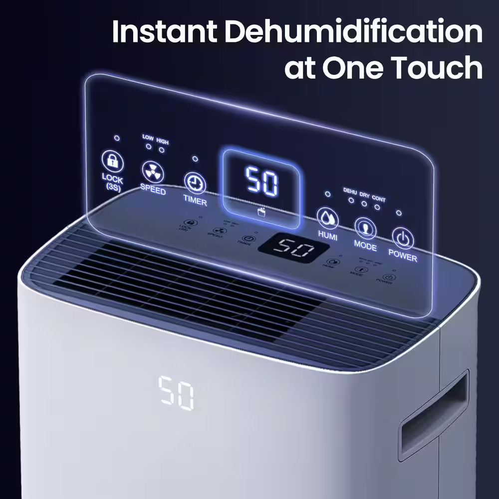 120 Pt. 6,500 Sq. Ft. Upgraded Dehumidifier for Basement, with Bucket, Drain Hos