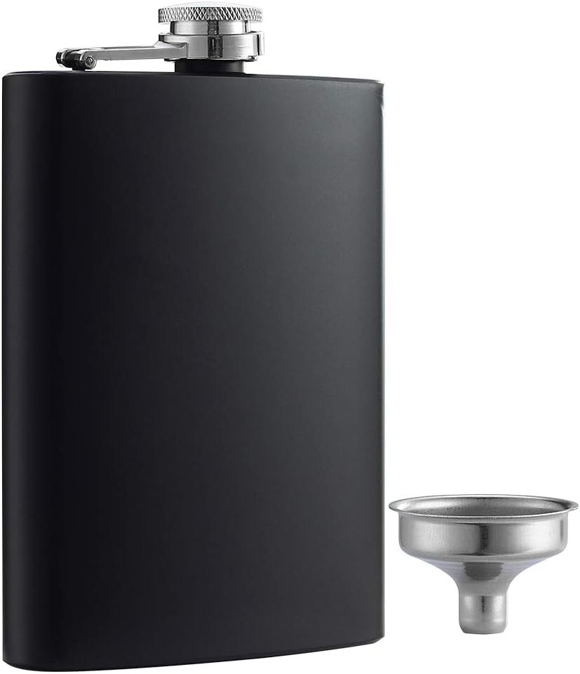 8 oz Matte Black Pocket Liquor Whiskey Hip Flask with Funnel, Stainless Steel