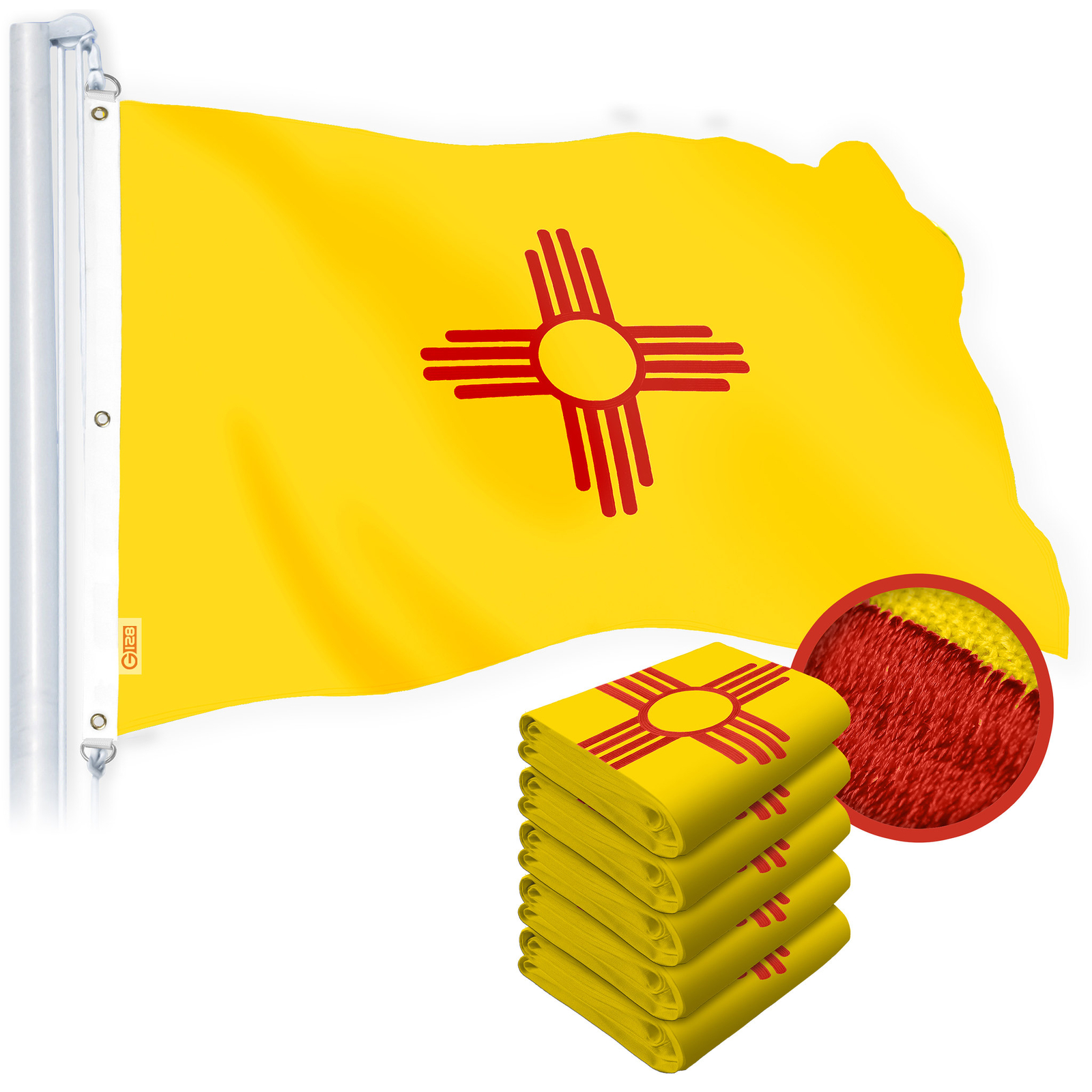 G128 5 Pack: New Mexico NM State Flag 5×8 Ft Embroidered 220GSM Spun Polyester