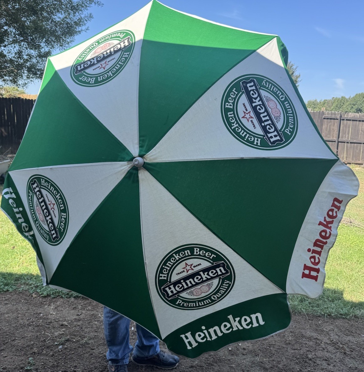 VTG LARGE HEINEKEN COTTON CANVAS BEACH UMBRELLA Read Description