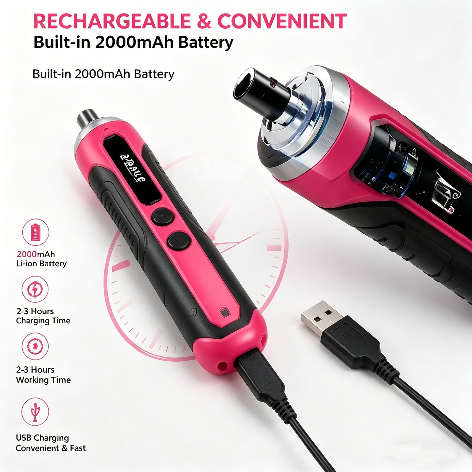 New 4V Cordless Electric Screwdriver 1300mAh USB Rechargeable Free Shipping