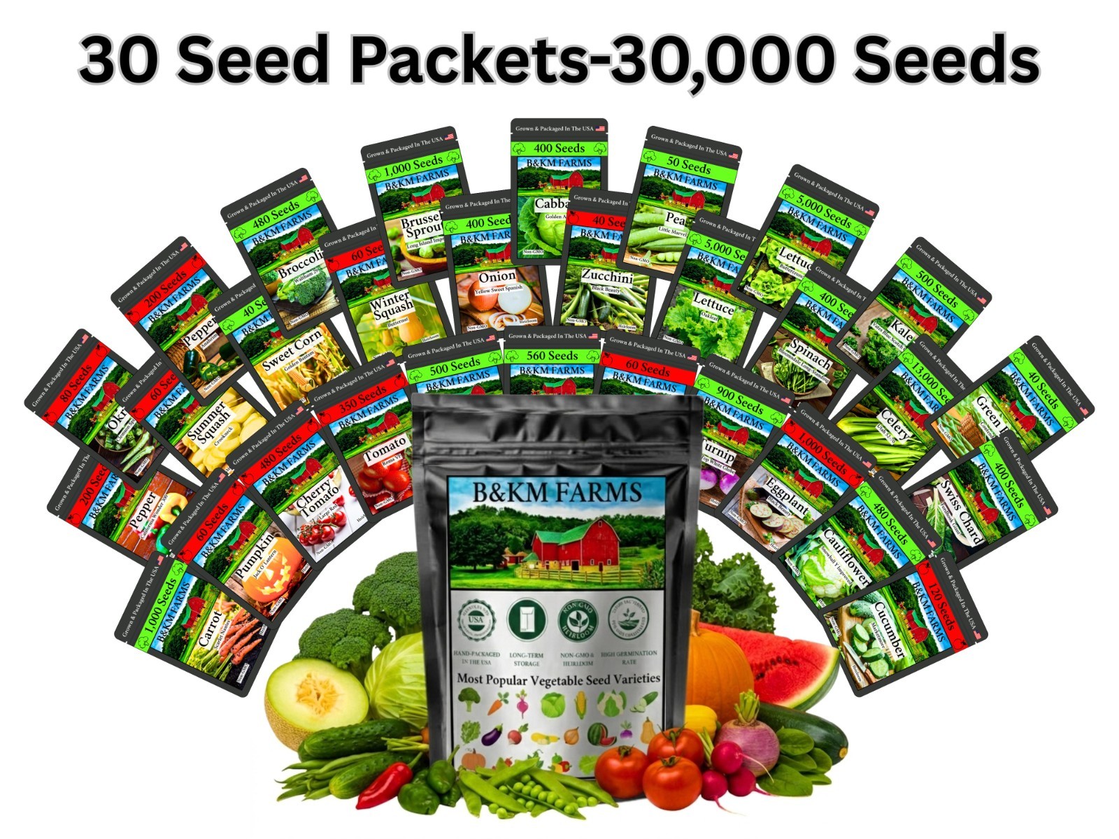 20-50 Variety Heirloom Vegetable Herb Seeds Kit 10000-50000 Bulk Garden Seed Lot