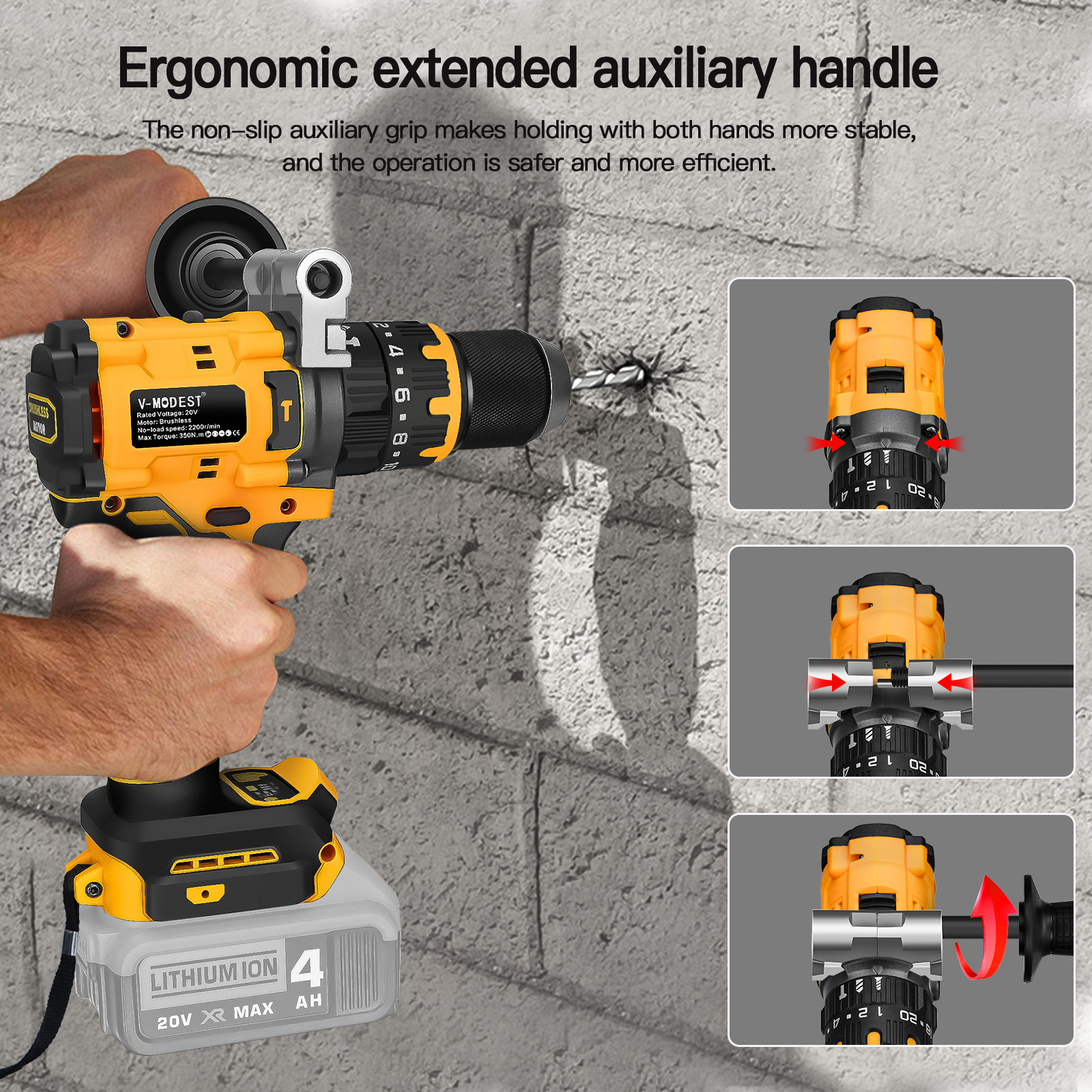 1/2″ Cordless Hammer Drill/Driver Brushless For DEWALT 20V MAX Battery 2-Speed