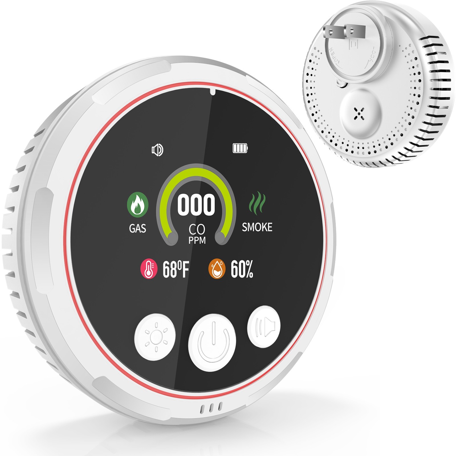 5-in-1 Gas & Co Detector, Plug-in Design with Battery Backup Safety
