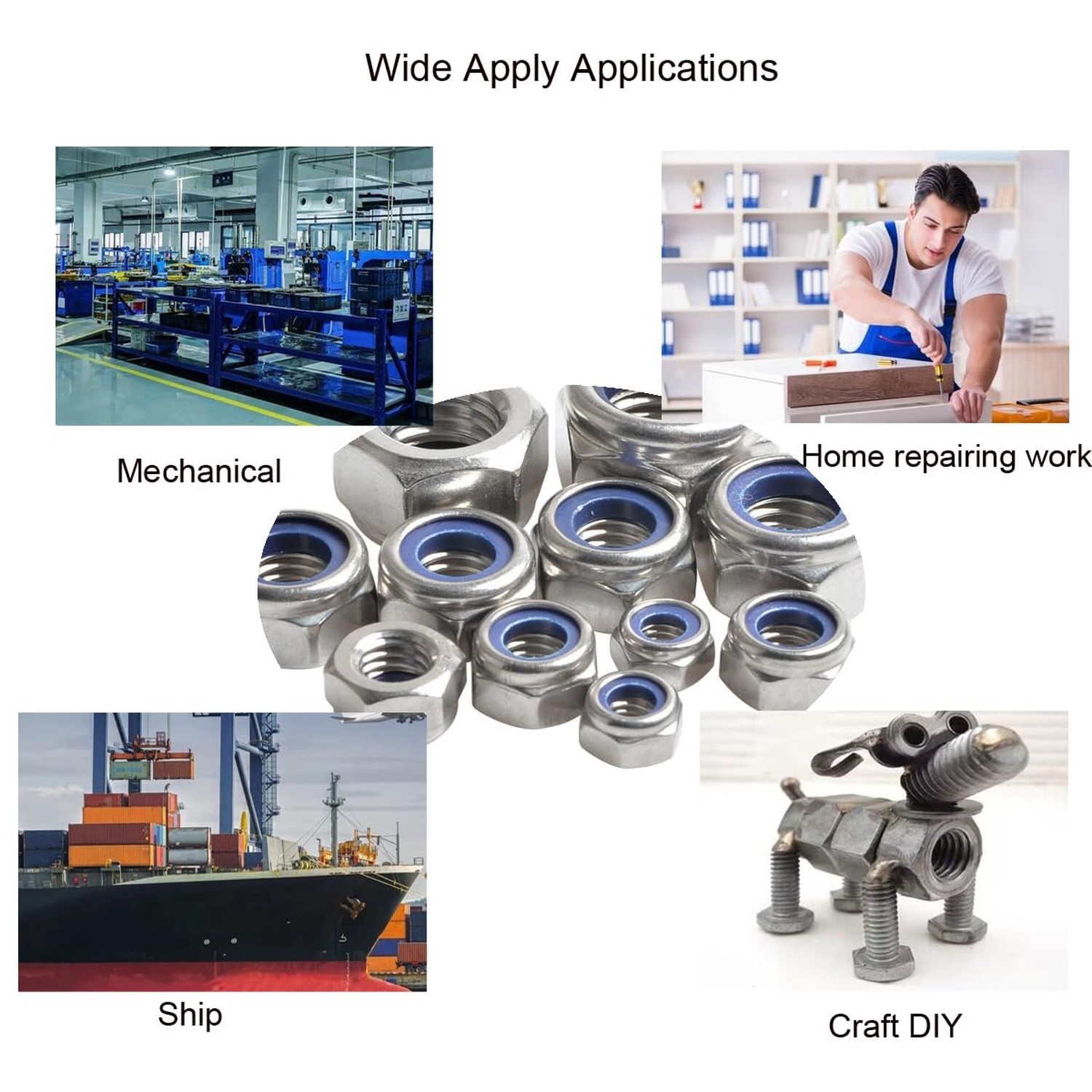 M6 Nylon Insert Hex Lock Nuts, Stainless Steel 304 (18-8) Locknut(M6(60PCS))