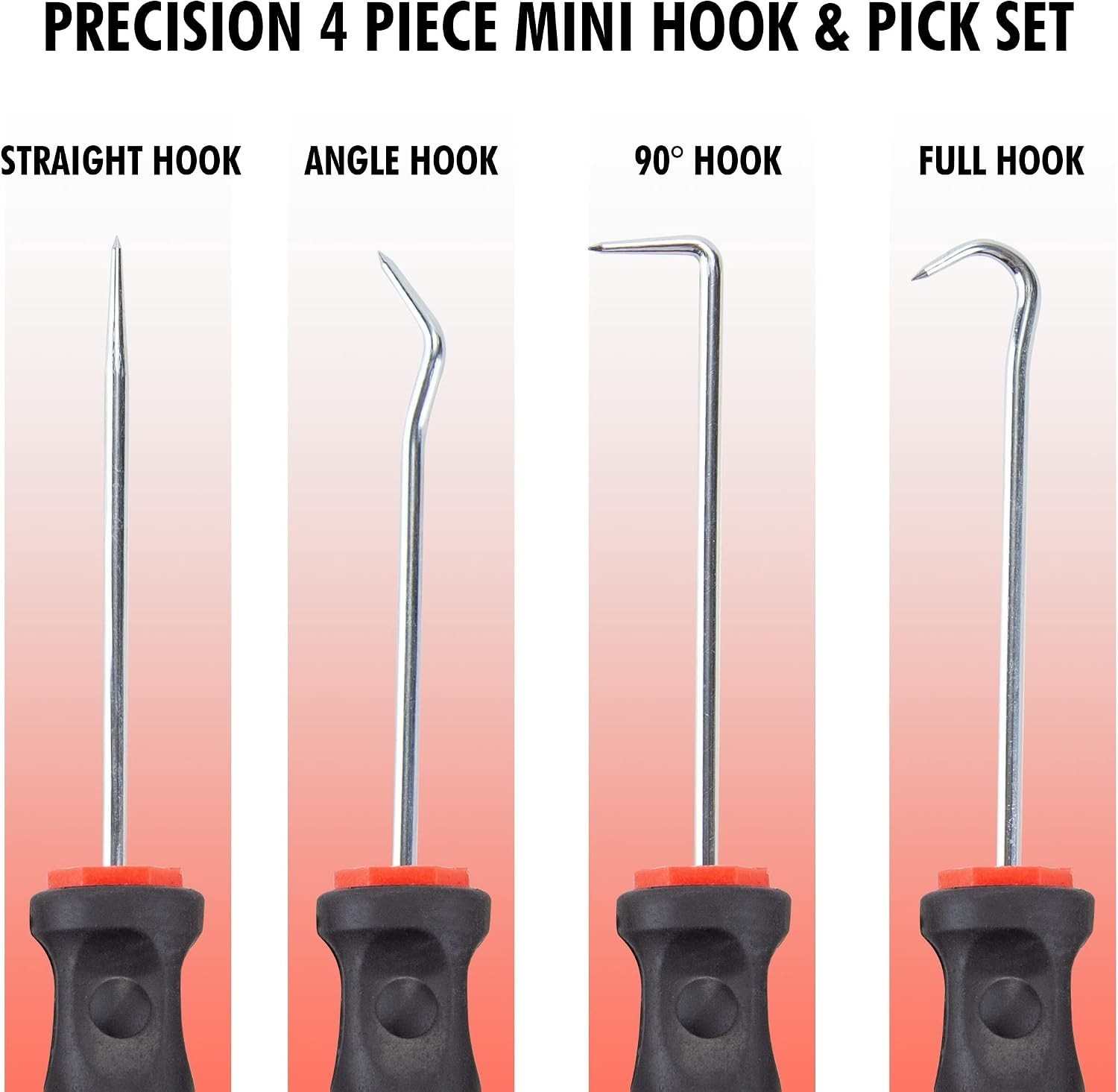 Alloy Steel 4 Piece Pick and Hook Set for Efficient Auto and Home Repairs