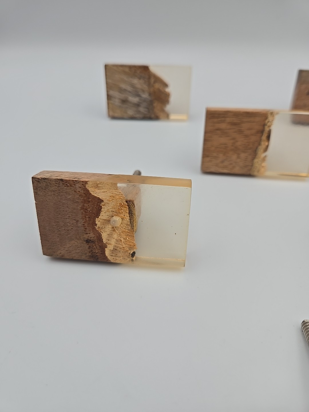 Modern Brutalist Wood & Resin Cabinet Drawer Knob set 12 Rectangular Shape READ