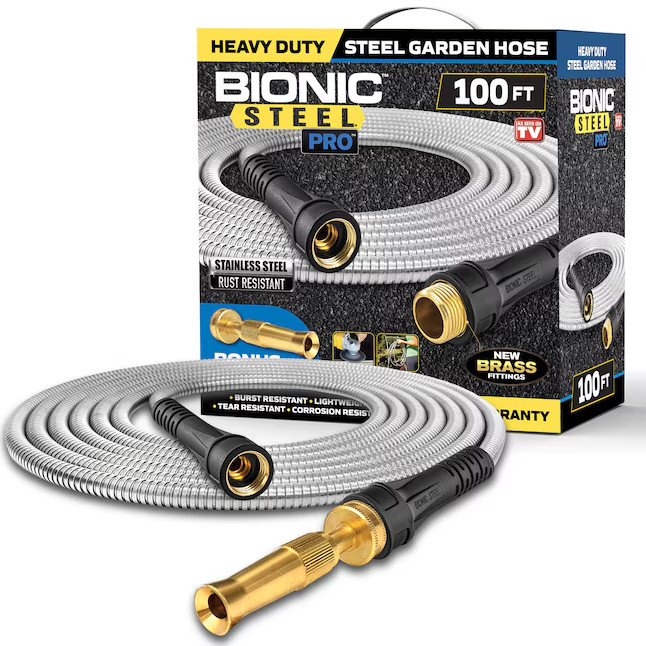 Bionic Steel Pro 100′ Stainless Steel Metal Water Hose Kink-Free Heavy Duty