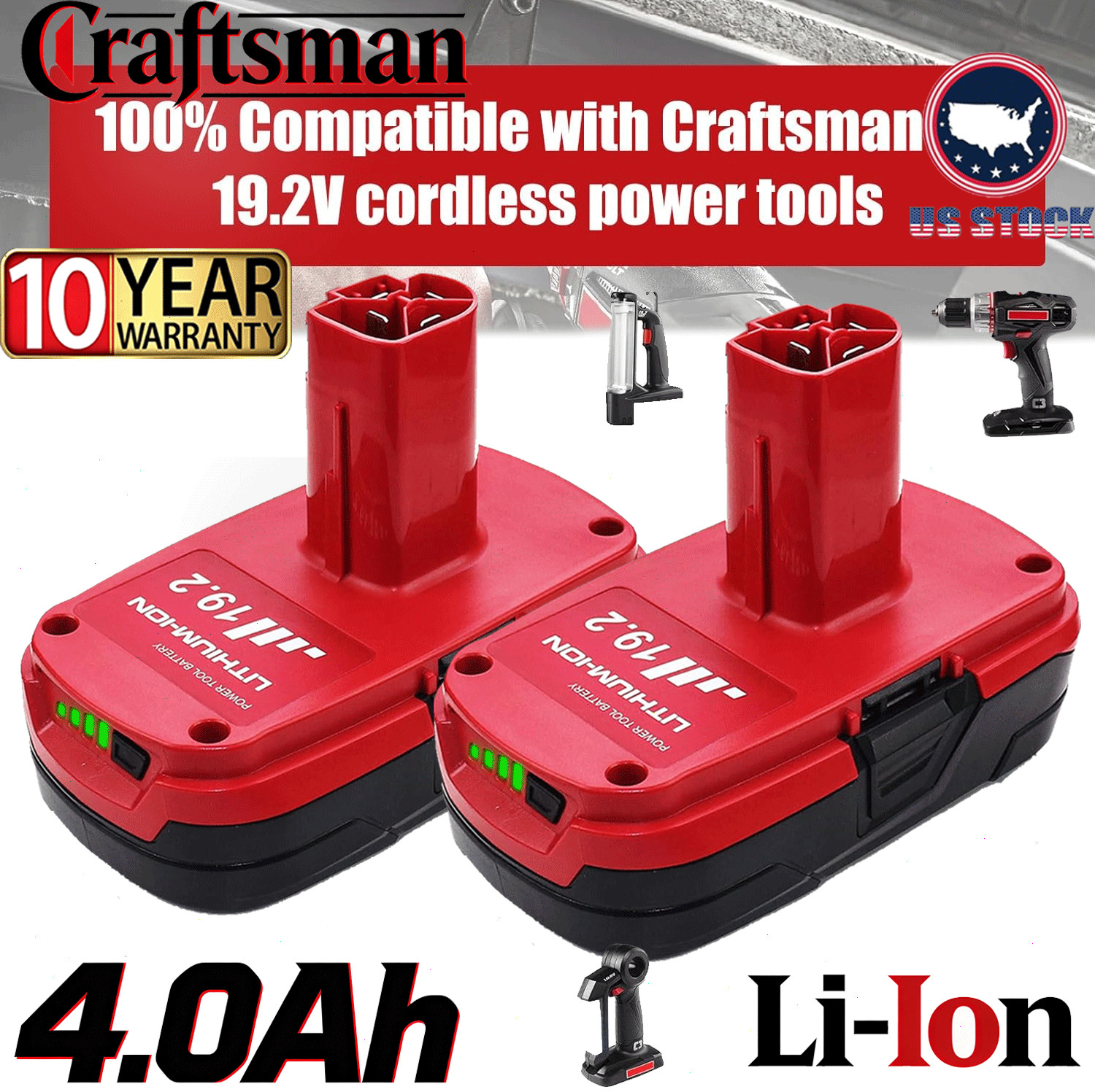 2Pack 4.0Ah For CRAFTSMAN 19.2 VOLT C3 LITHIUM-ION DIEHARD BATTERY 315.PP2011