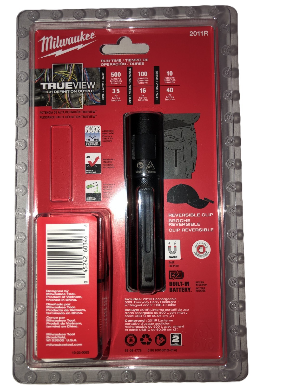 NEW! Milwaukee 500 Lumens Rechargeable Flashlight 2011R Magnetic Everyday Carry