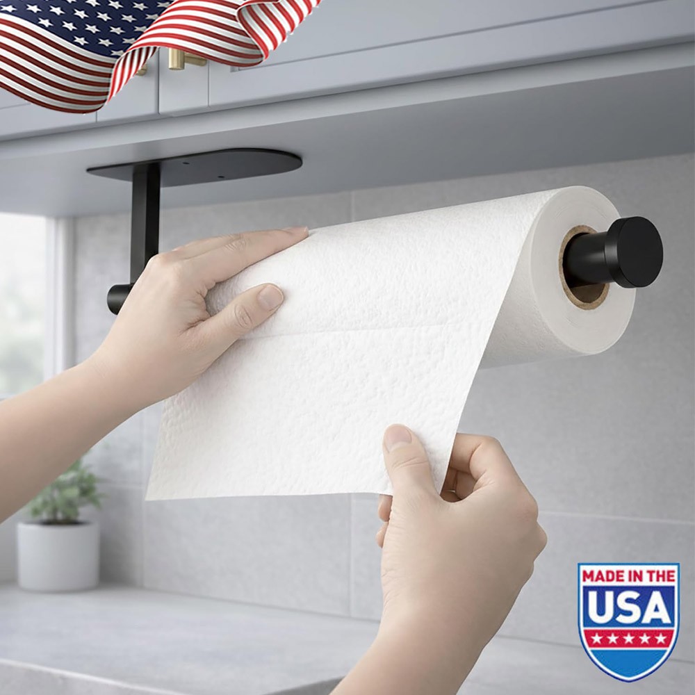 Paper Towel Holder Wall Mount SUS304 Stainless Steel Under Cabinet Black