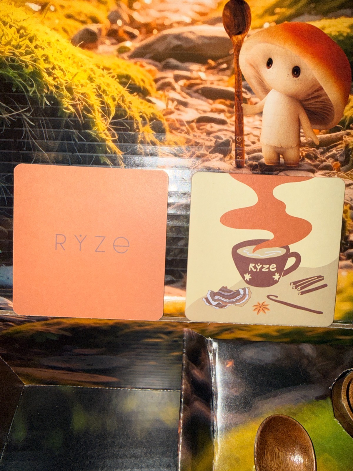 NEW Ryze Items. Regular Roast Mushroom Coffee, acacia jar, scoop, spoon, magnet+