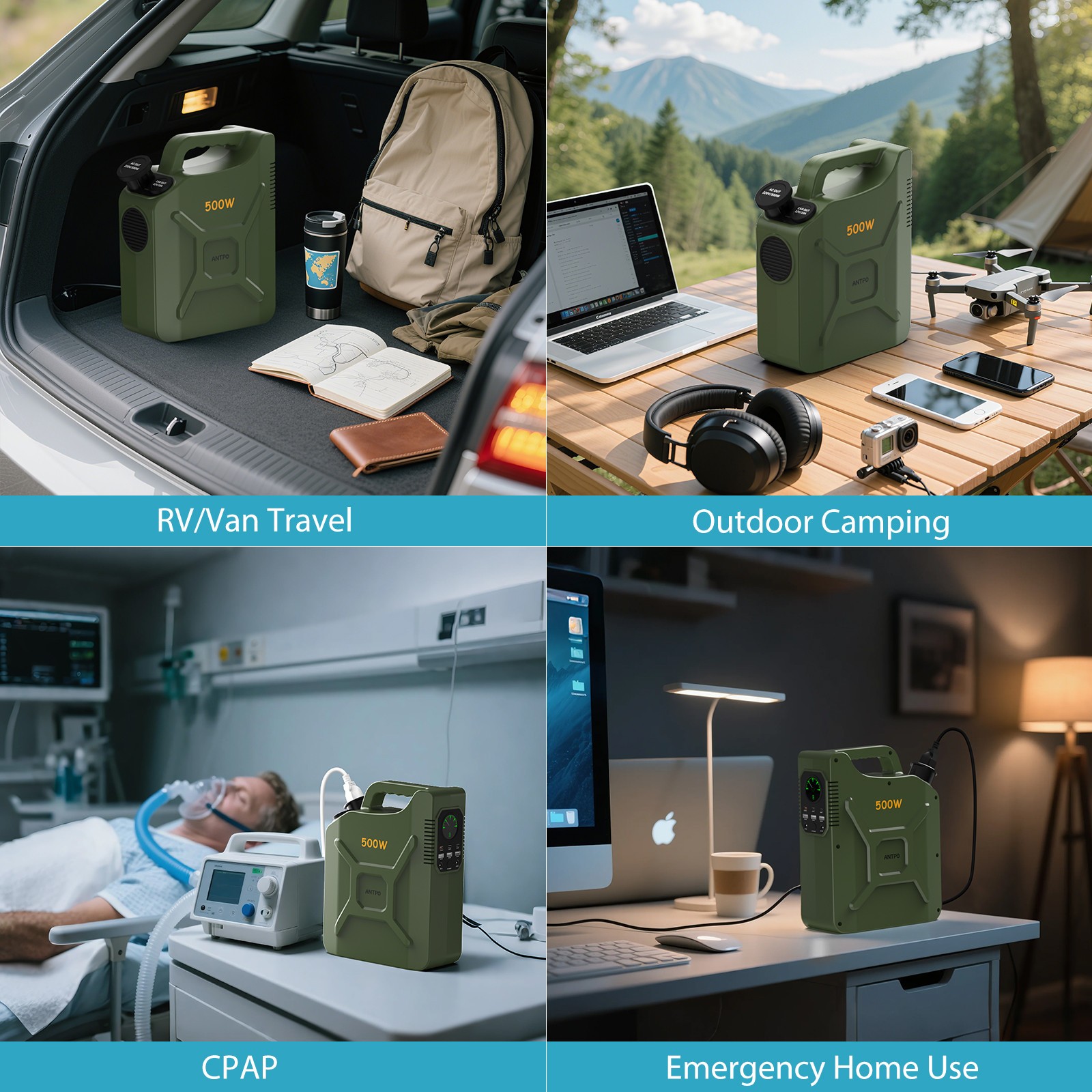 ANTPO 500W 500Wh Portable Power Station Solar Generator for Camping self driving