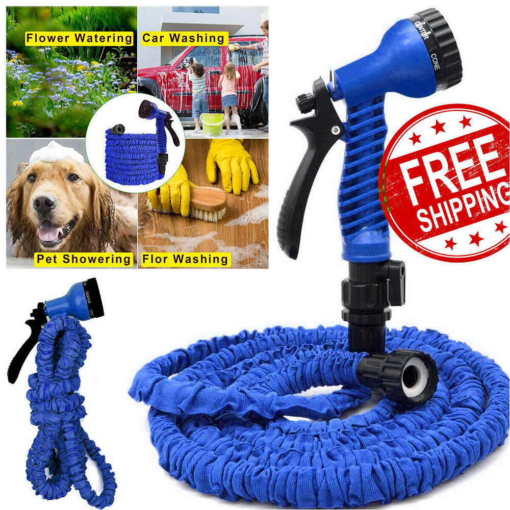 50FT 75FT Expandable Flexible Outdoor Garden Water Hose Pipe with Spray Nozzle