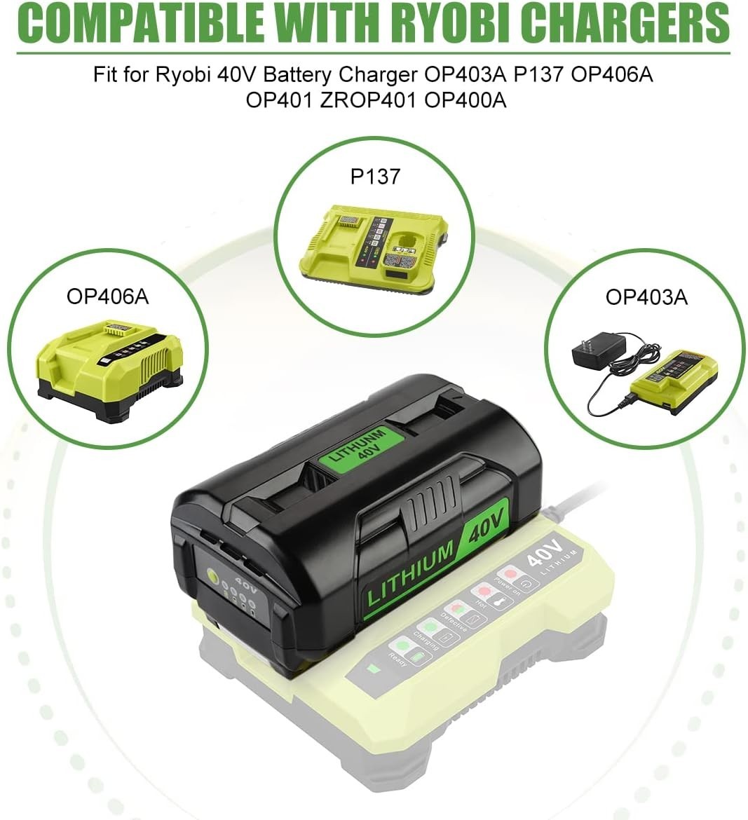 Rapid Charger For Ryobi OP408VNM 40V Lithium Battery OP406VNM OP40602 OP401 Fast