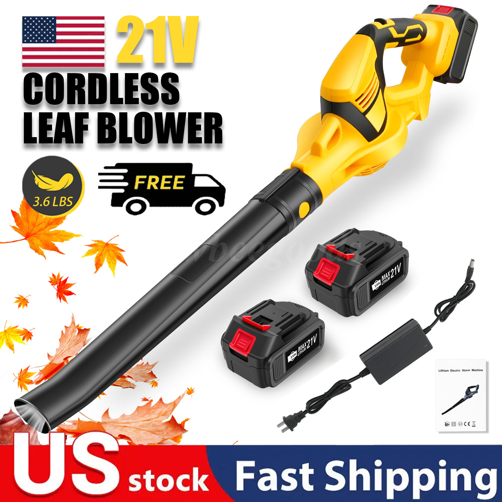 Cordless Leaf Blower W/ 2*3000mAh Battery and Charger 21V 140MPH 540CFM Electric